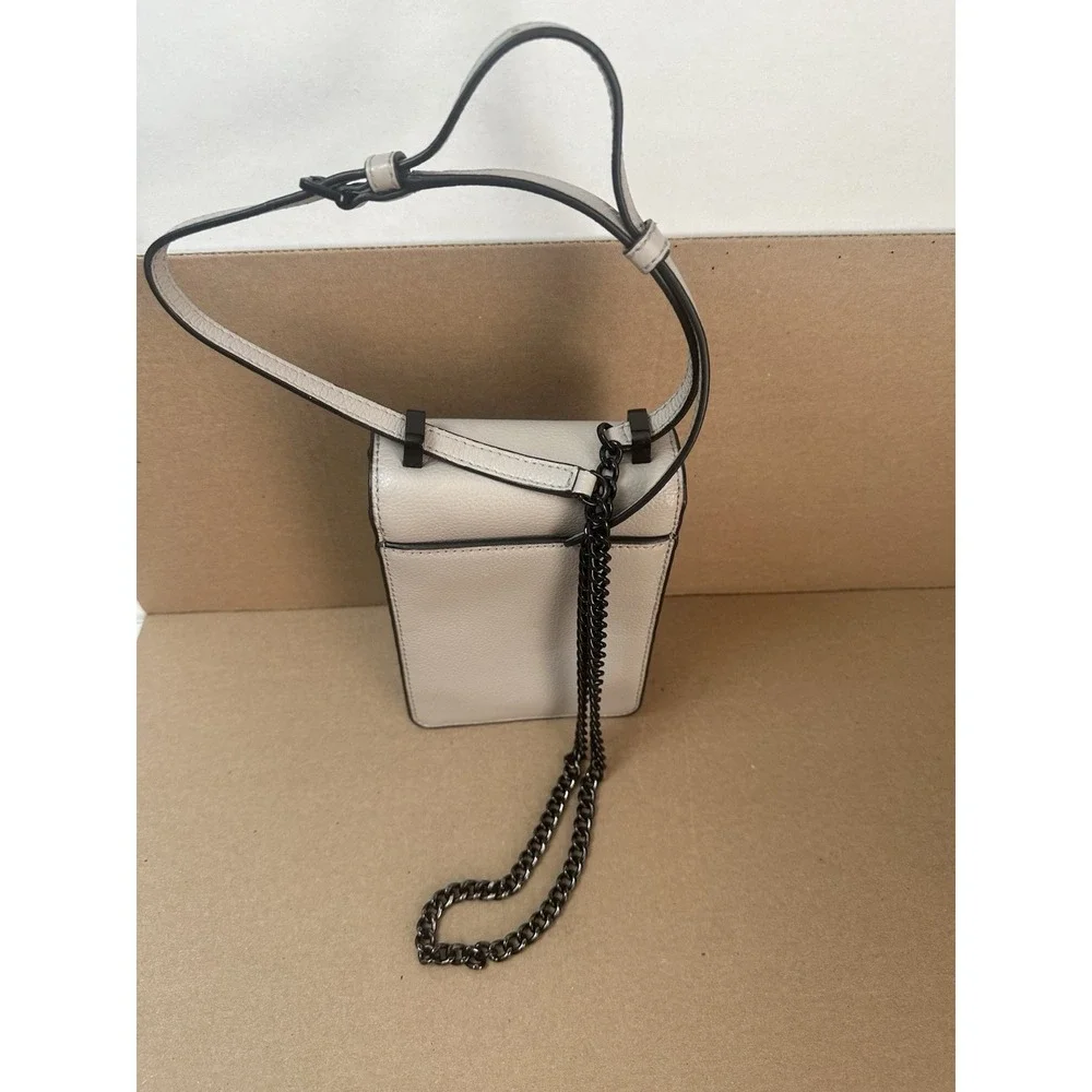 DKNY Mini Crossbody Phone Bag Light Grey Leather Black Hardware Lock Charms⁠